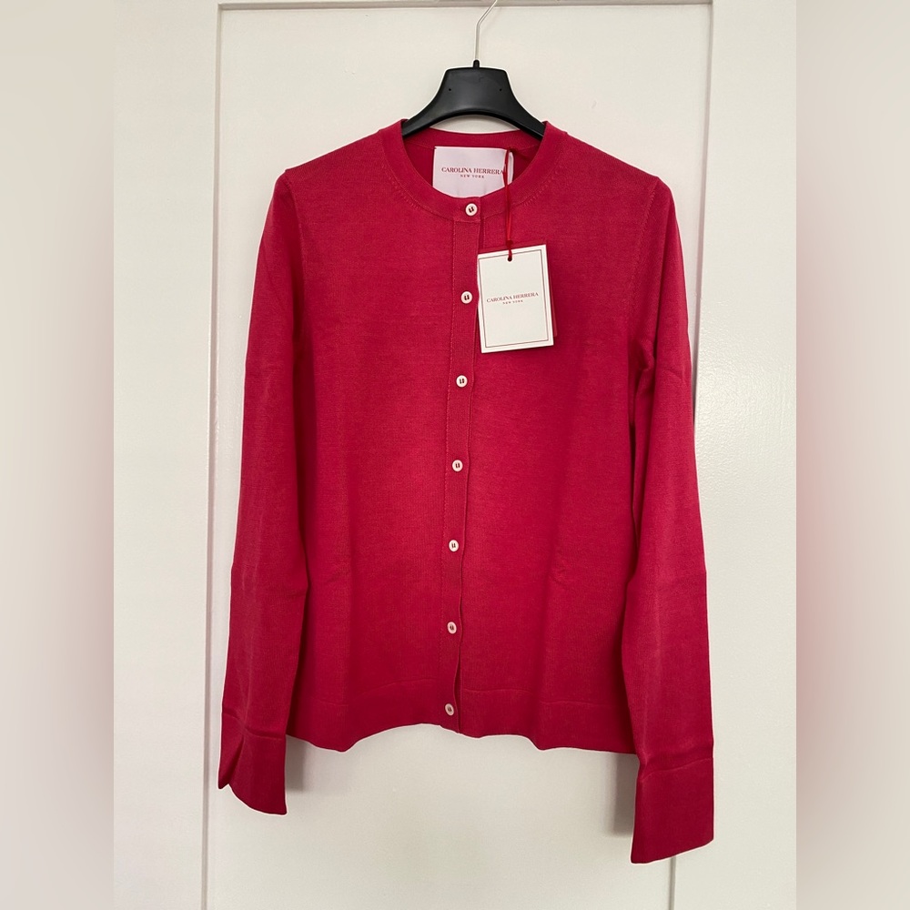 NWT Carolina Herrera Silk-Blend Cardigan Red Carolina Herrera Sweater